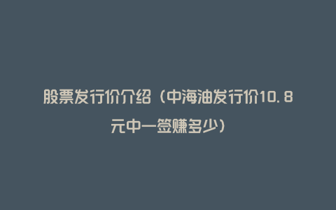 股票发行价介绍(中海油发行价10.8元中一签赚多少)