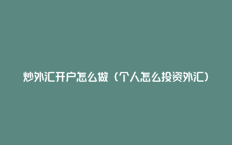炒外汇开户怎么做(个人怎么投资外汇)