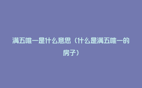 满五唯一是什么意思(什么是满五唯一的房子)