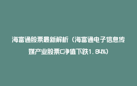 海富通股票最新解析(海富通电子信息传媒产业股票C净值下跌1.84%)