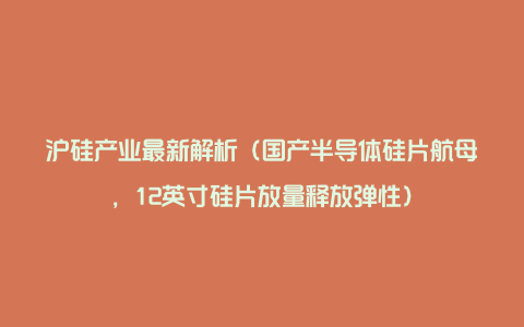 沪硅产业最新解析(国产半导体硅片航母,12英寸硅片放量释放弹性)