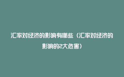 汇率对经济的影响有哪些(汇率对经济的影响的2大危害)
