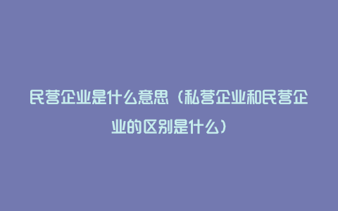 民营企业是什么意思(私营企业和民营企业的区别是什么)
