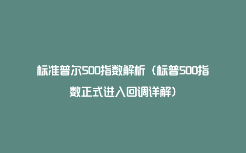 标准普尔500指数解析(标普500指数正式进入回调详解)