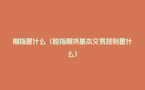 期指是什么(股指期货基本交易规则是什么)