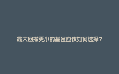 最大回撤更小的基金应该如何选择?
