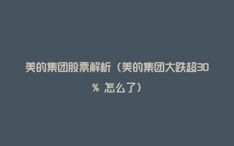 美的集团股票解析(美的集团大跌超30% 怎么了)