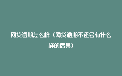 网贷逾期怎么样(网贷逾期不还会有什么样的后果)