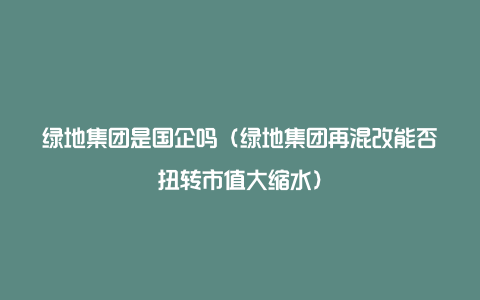 绿地集团是国企吗(绿地集团再混改能否扭转市值大缩水)