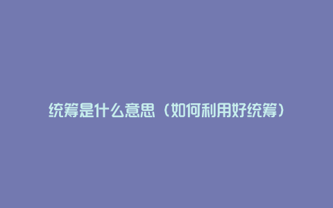 统筹是什么意思(如何利用好统筹)
