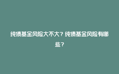 纯债基金风险大不大?纯债基金风险有哪些?