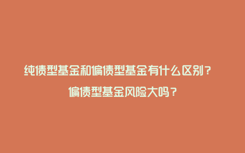纯债型基金和偏债型基金有什么区别? 偏债型基金风险大吗?