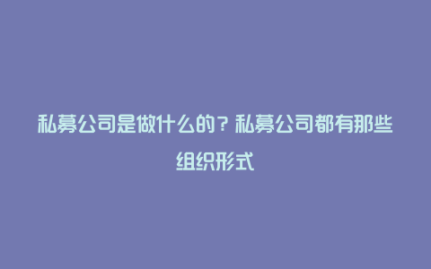 私募公司是做什么的?私募公司都有那些组织形式