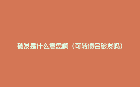 破发是什么意思啊(可转债会破发吗)