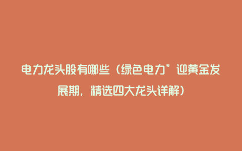 电力龙头股有哪些(绿色电力”迎黄金发展期,精选四大龙头详解)