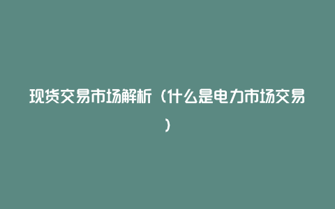 现货交易市场解析(什么是电力市场交易)