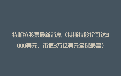 特斯拉股票最新消息(特斯拉股价可达3000美元,市值3万亿美元全球最高)